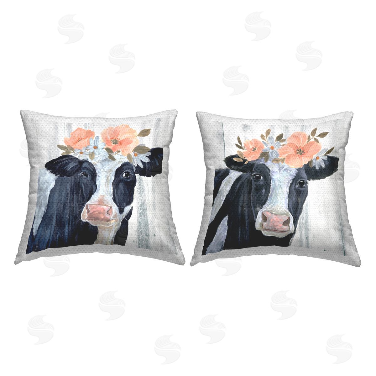 Country Cow Pink Floral Blooms Outdoor Printed Pillow, Home Decor by Annie Warren
