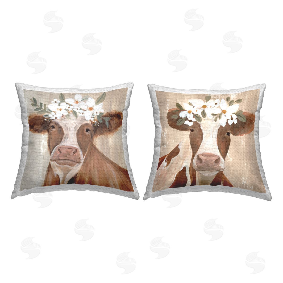 Farm Cow White Blossoms Outdoor Printed Pillow, Home Decor by Annie Warren