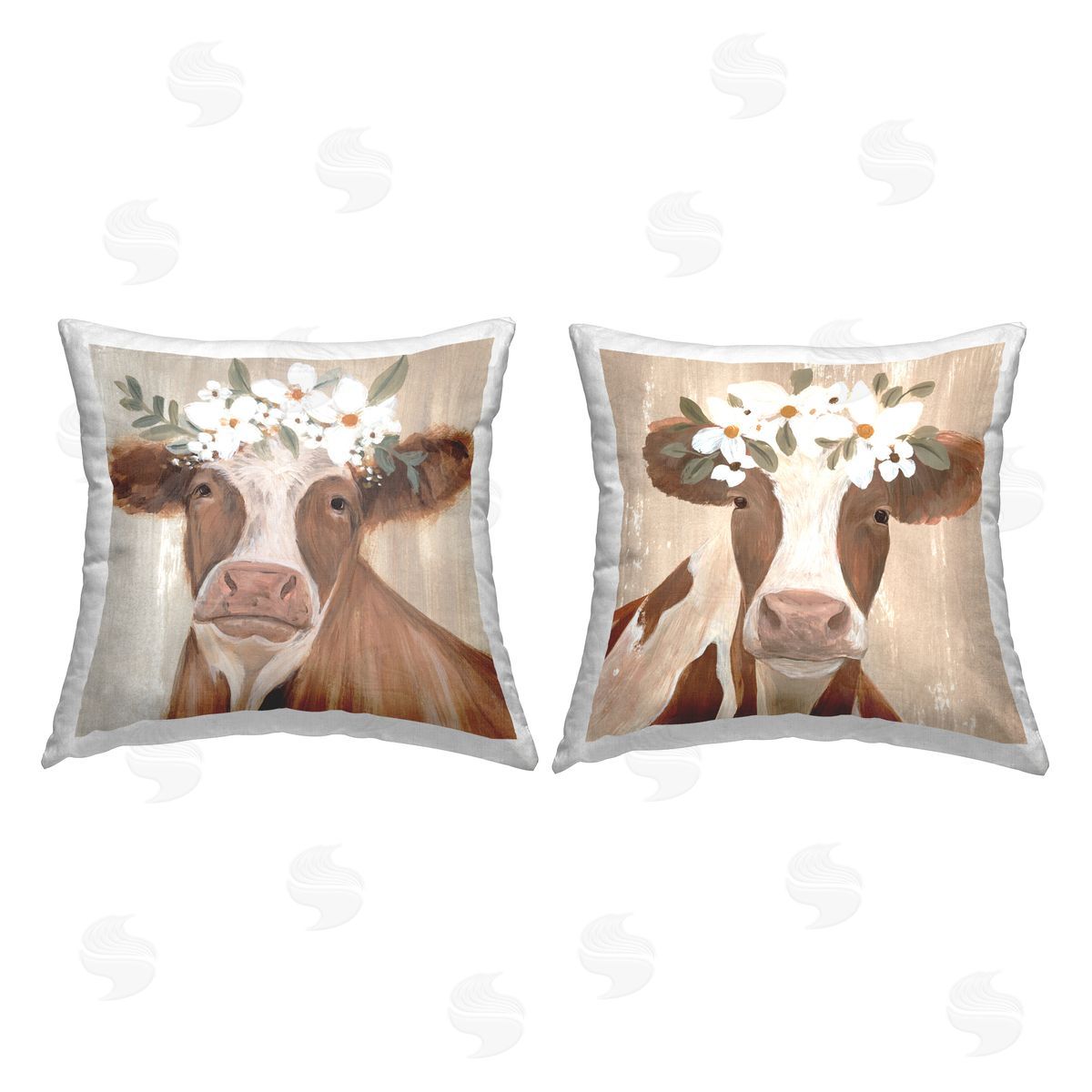 Farm Cow White Blossoms Decorative Printed Pillow, Home Decor by Annie Warren