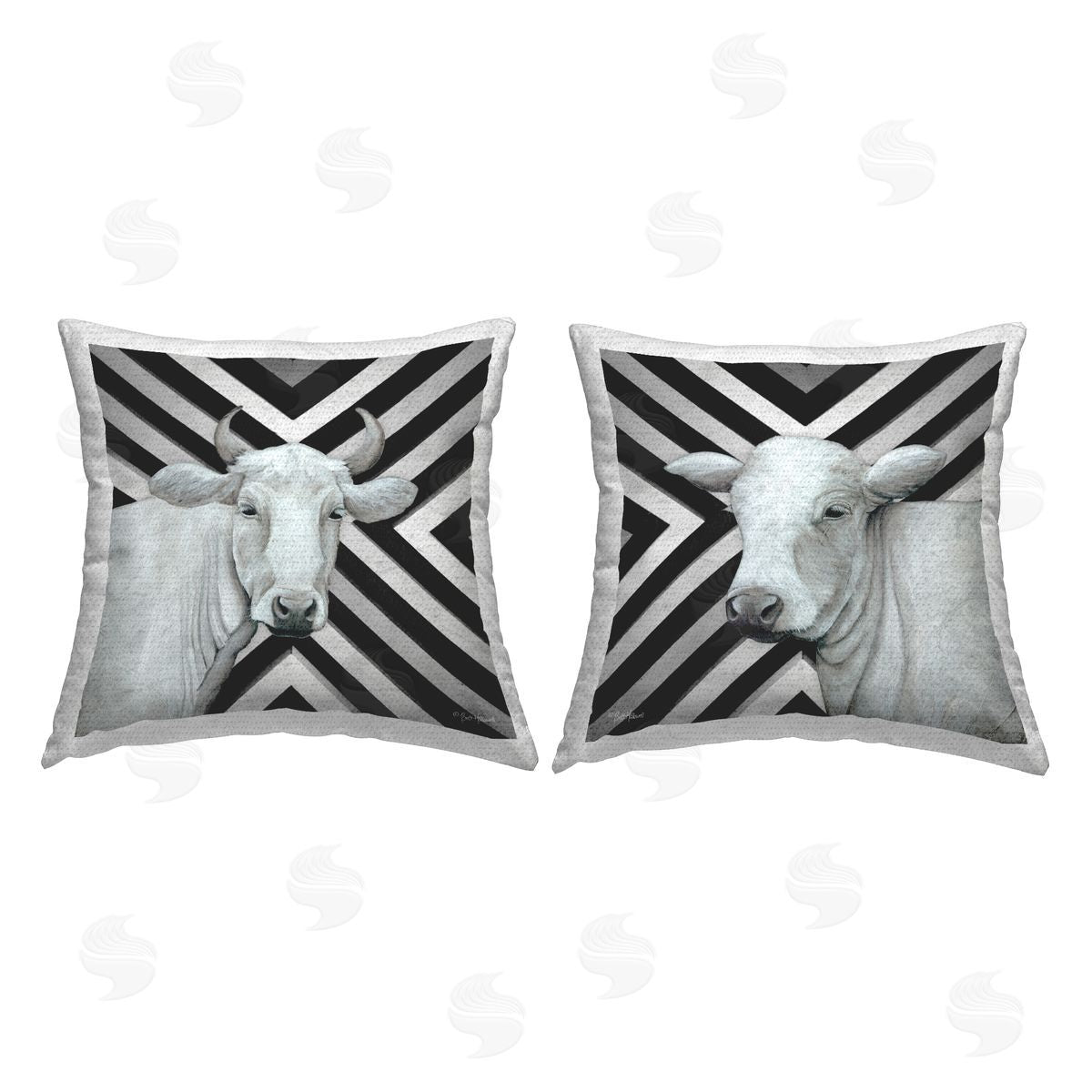 Chevron Stripes Cattle Portrait Outdoor Printed Pillow, Home Decor by Britt Hallowell