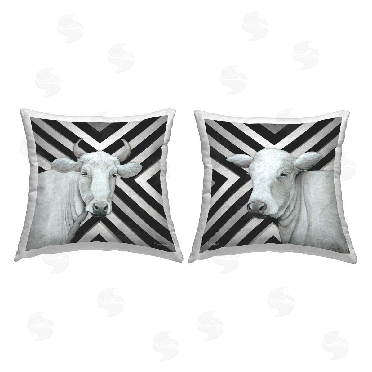 Chevron Stripes Cattle Portrait Decorative Printed Pillow, Home Decor by Britt Hallowell
