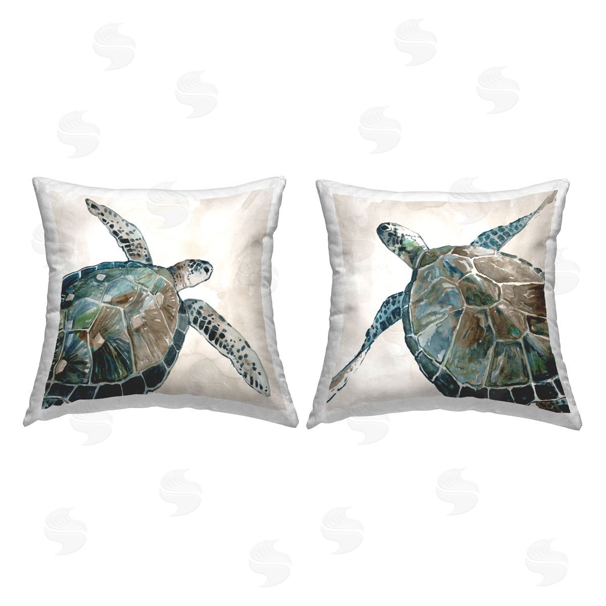 Beige Sea Life Tortoises Decorative Printed Pillow, Home Decor by Carol Robinson