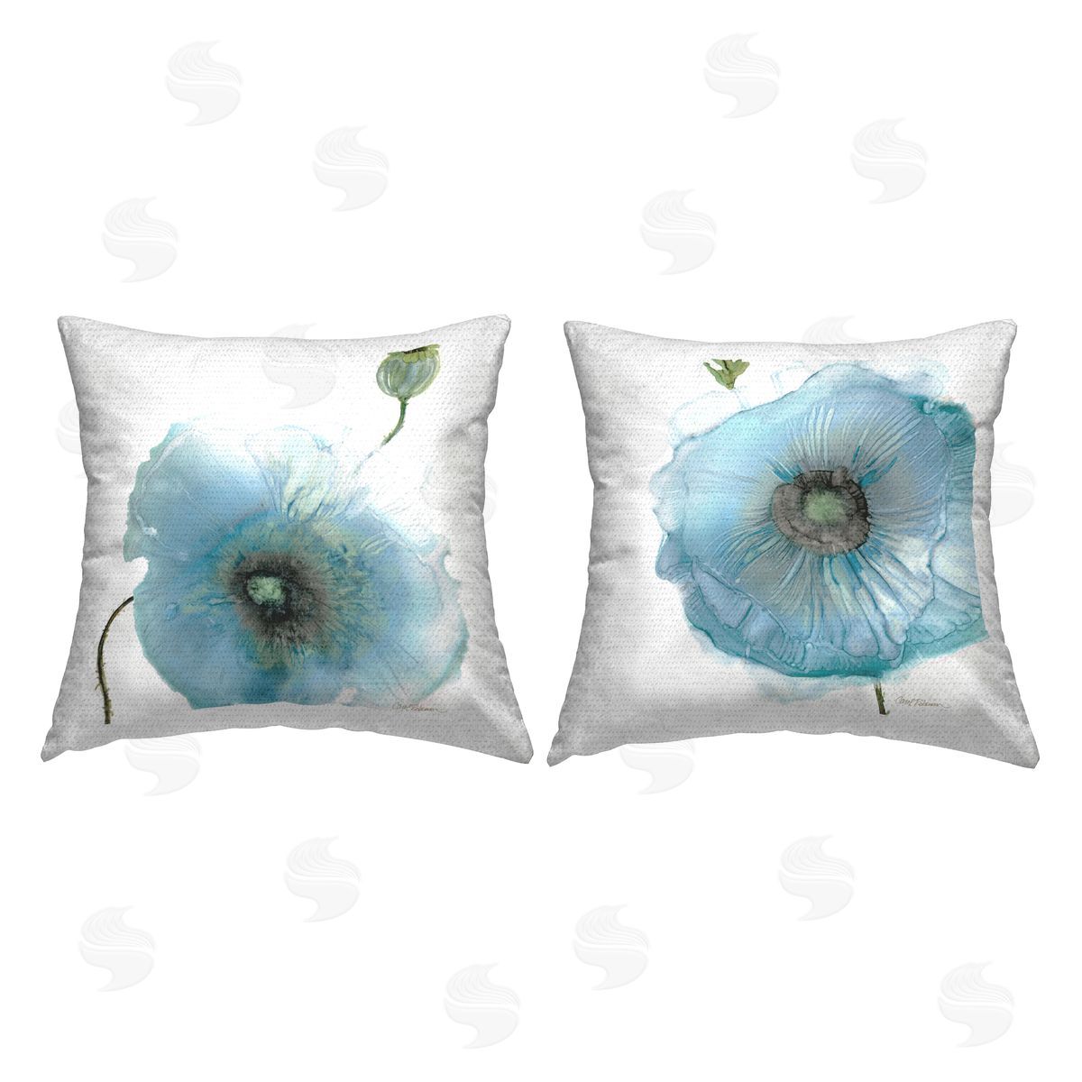 Contemporary Blue Poppy Flowers Outdoor Printed Pillow, Home Decor by Carol Robinson