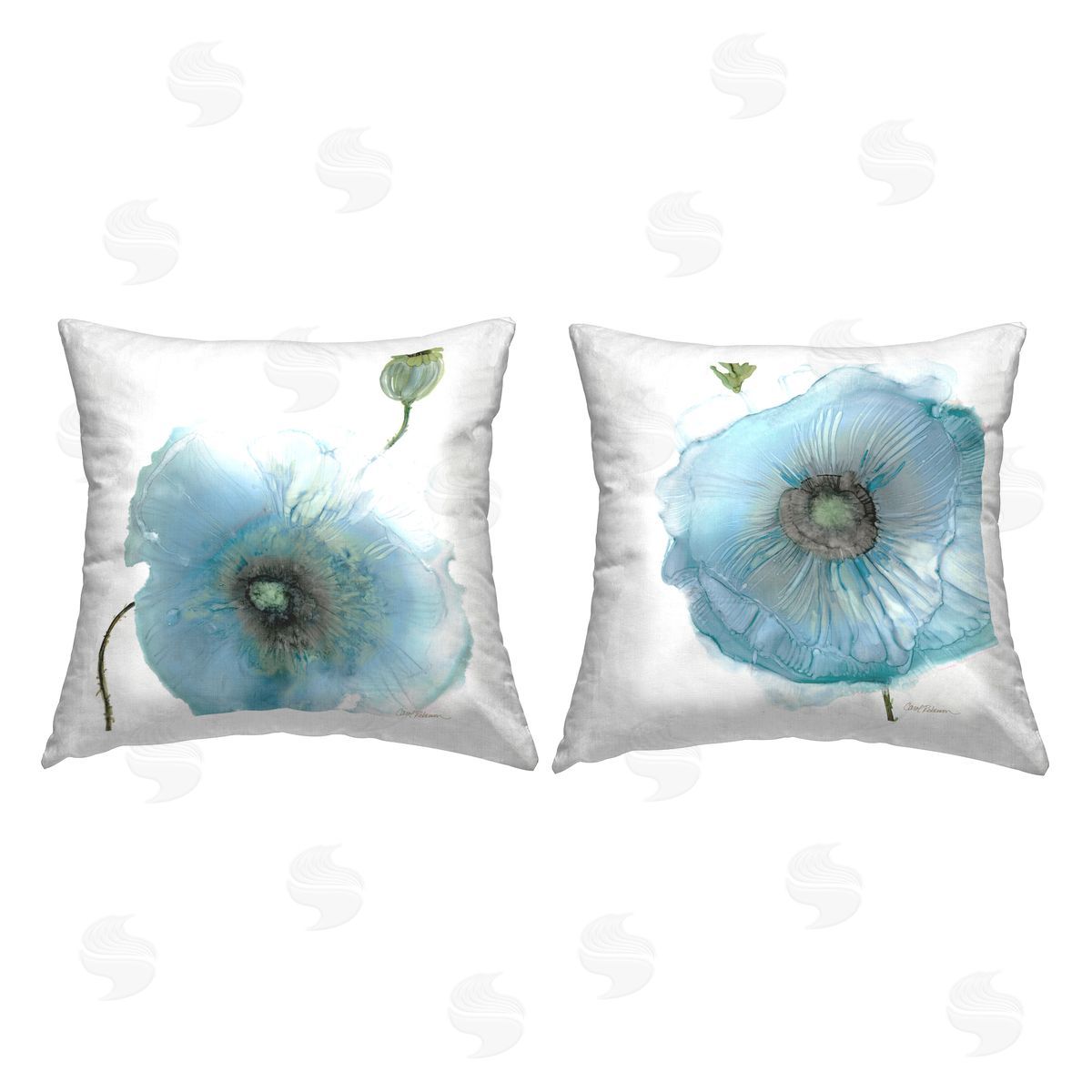 Contemporary Blue Poppy Flowers Decorative Printed Pillow, Home Decor by Carol Robinson