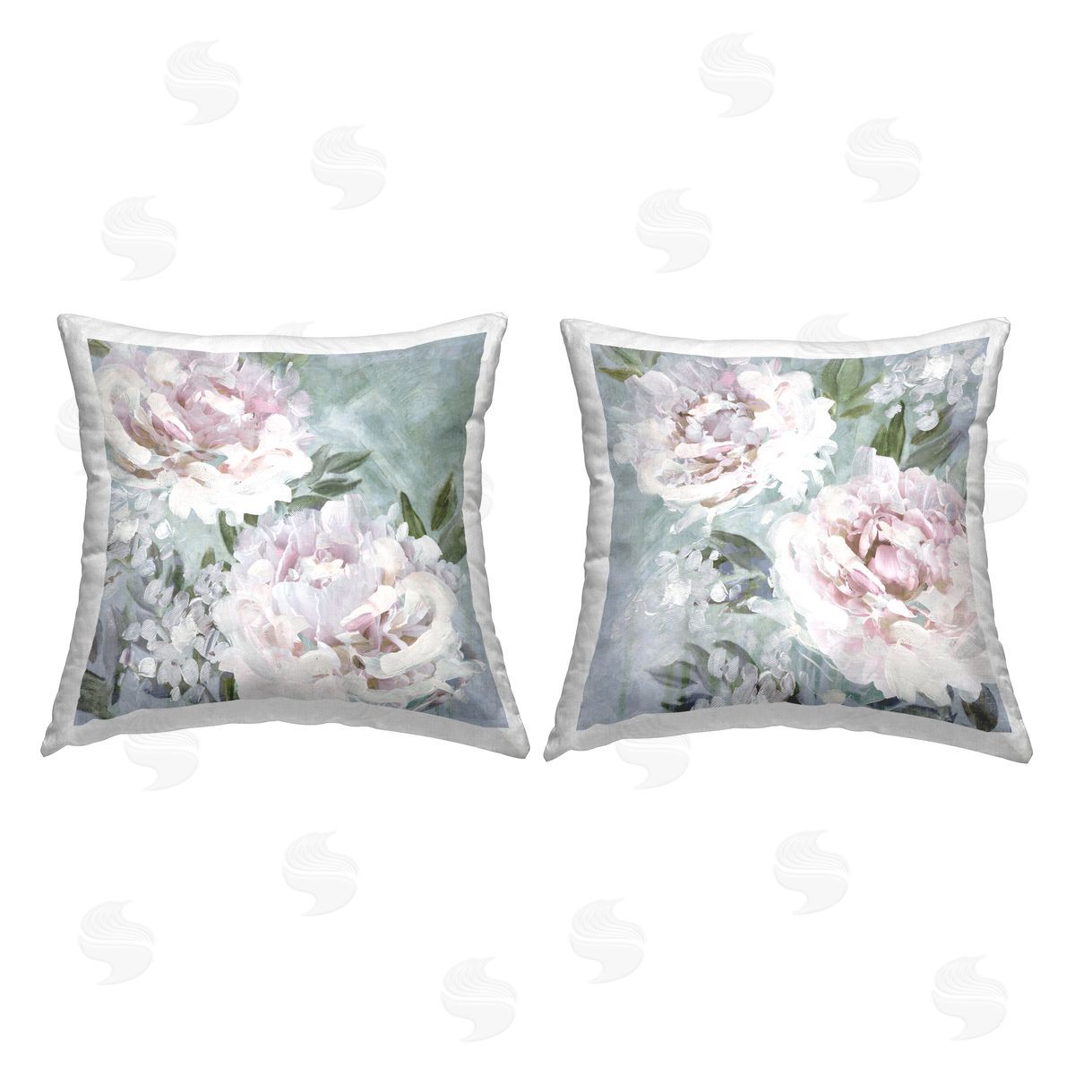 Pink Blooming Peony Flowers Decorative Printed Pillow, Home Decor by Nina Blue