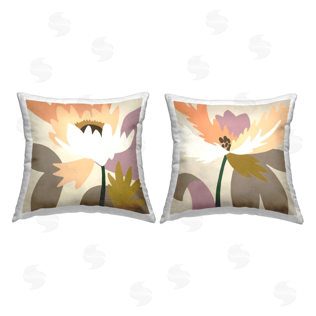 Contemporary Flower Petal Shapes Decorative Printed Pillow, Home Decor by Liz Jardine