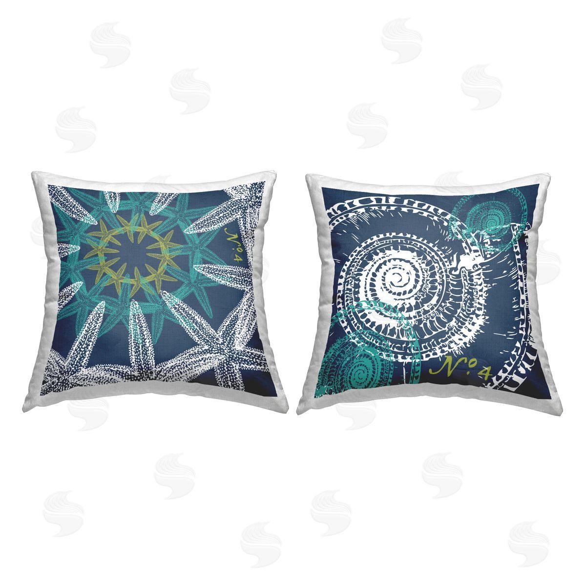 Navy Sea Life Pattern Motif Decorative Printed Pillow, Home Decor by Geoff Tygert