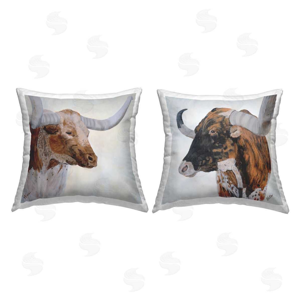 Longhorn Cattle Country Animals Decorative Printed Pillow, Home Decor by Kathy Winkler