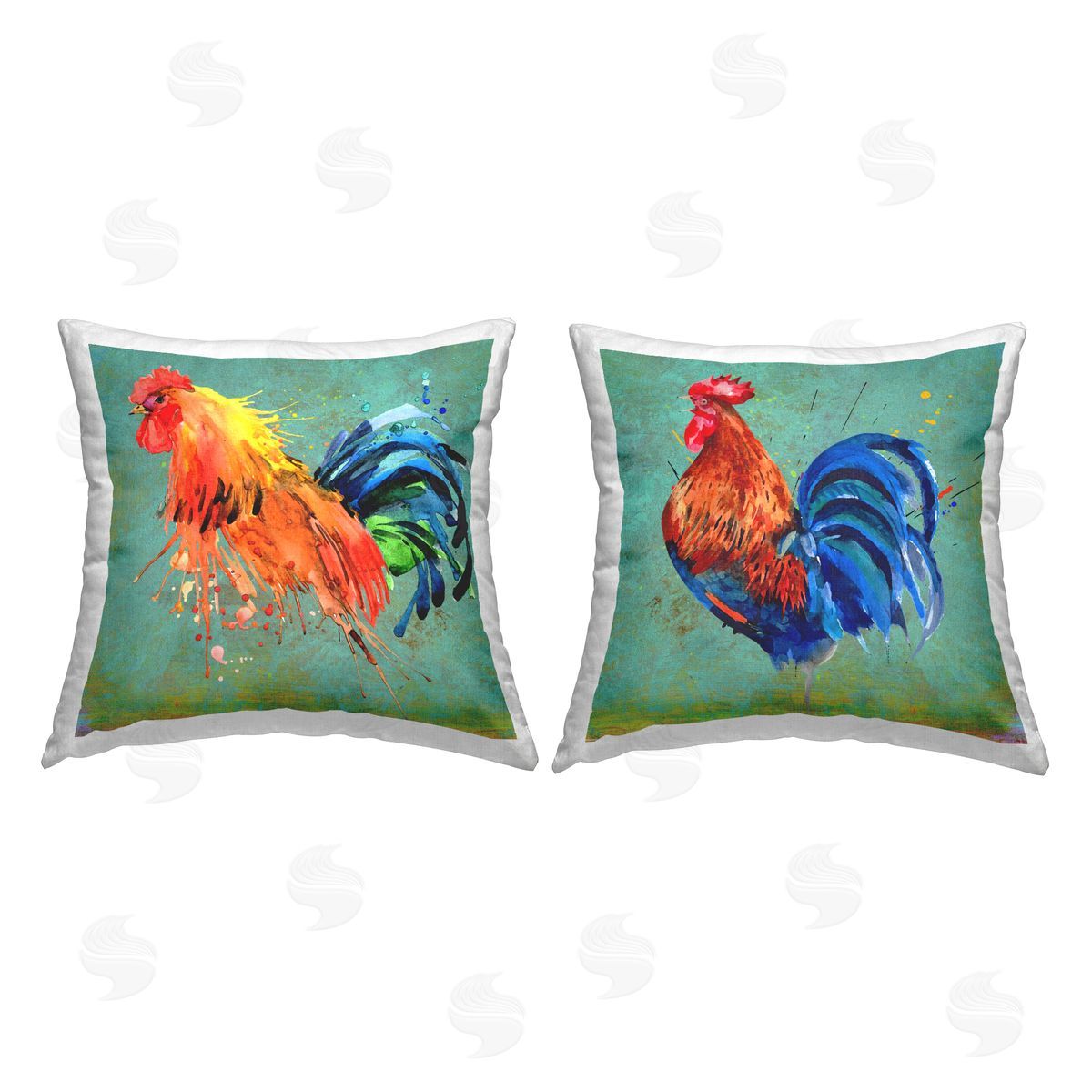 Vivid Modern Farmhouse Roosters Decorative Printed Pillow, Home Decor by Karen Smith