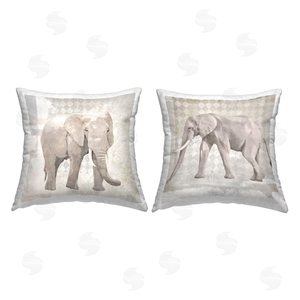 Muted Patterned Elephants Wildlife Decorative Printed Pillow, Home Decor by Karen Smith