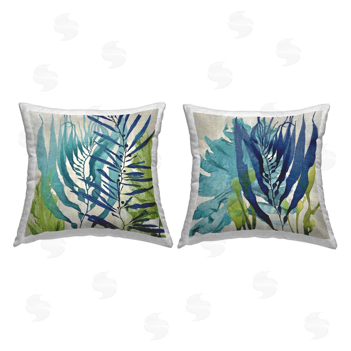 Nautical Seaweed Grass Layered Outdoor Printed Pillow, Home Decor by Melonie Miller
