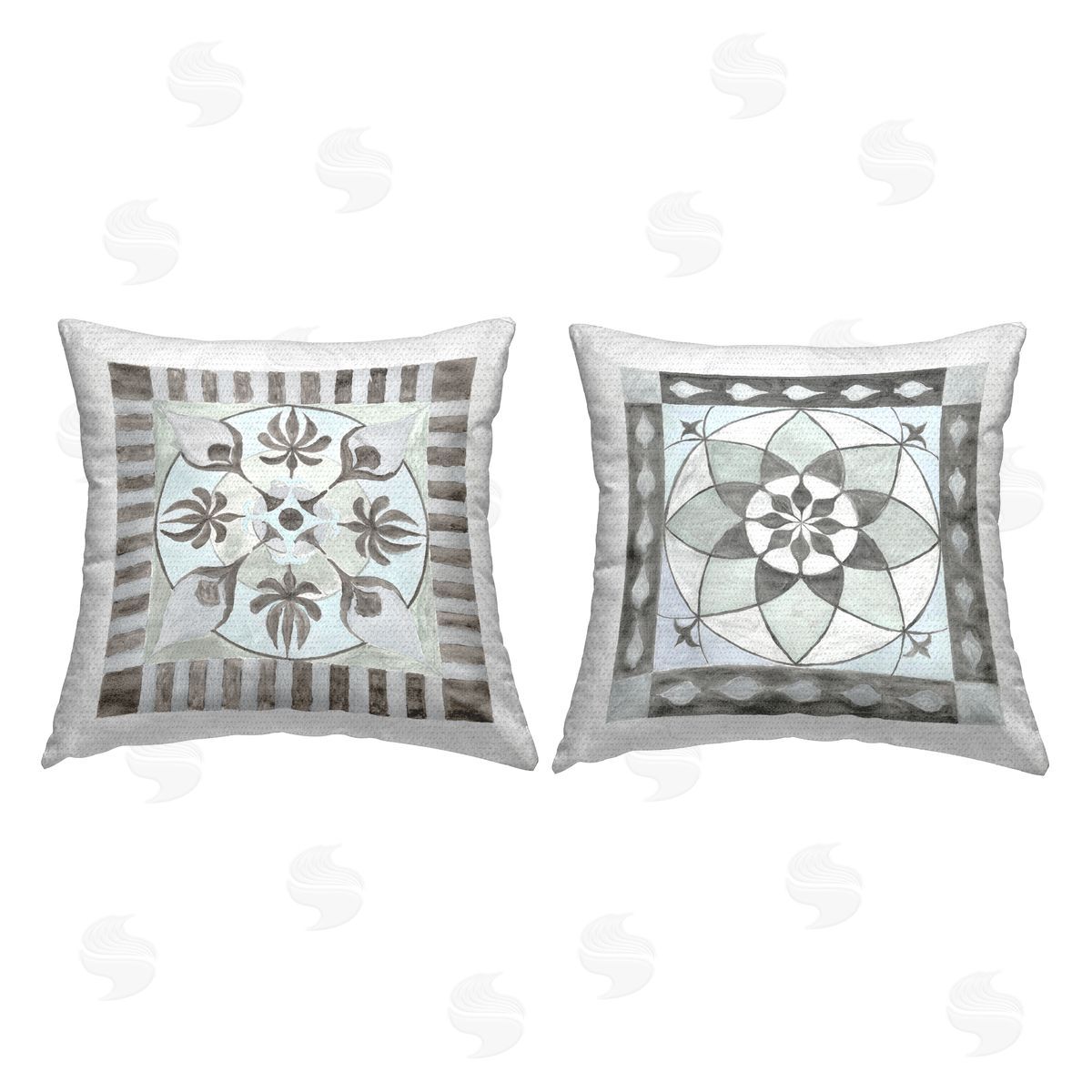 Neutral Blue Centralized Pattern Outdoor Printed Pillow, Home Decor by Charity Henderson