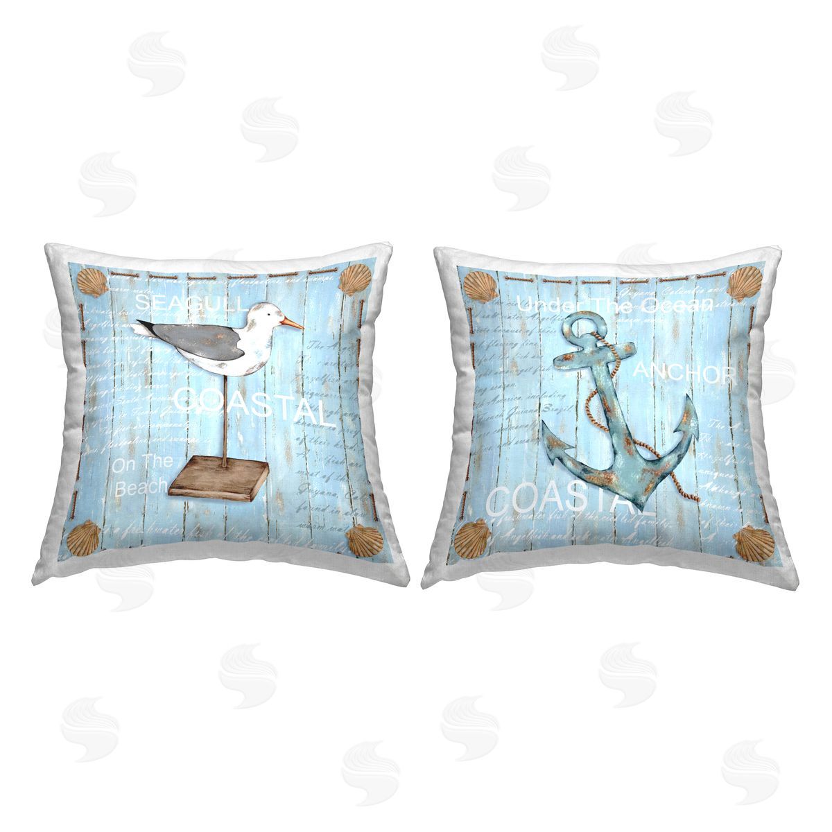 Nautical Blue Anchor & Seagull Decorative Printed Pillow, Home Decor by Emma Leach