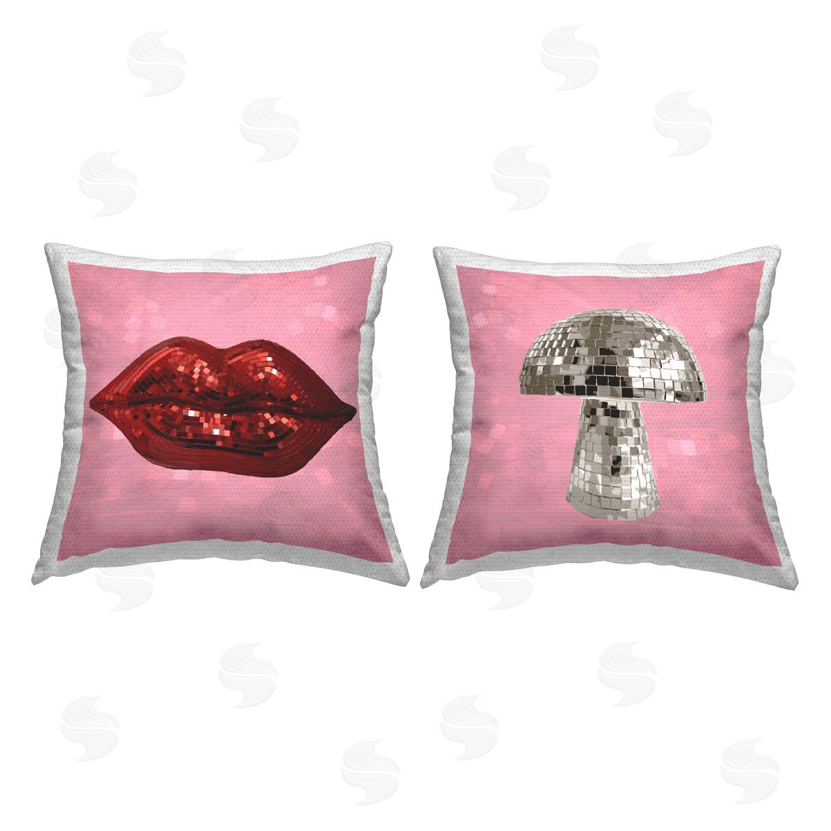 Disco Ball Lips & Mushroom Outdoor Printed Pillow, Home Decor by Stupell Studio