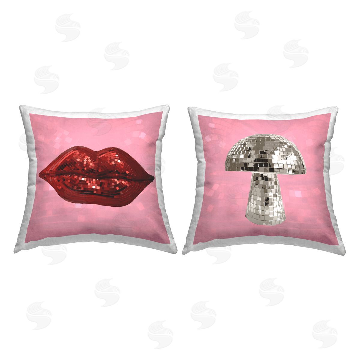 Disco Ball Lips & Mushroom Decorative Printed Pillow, Home Decor by Stupell Studio