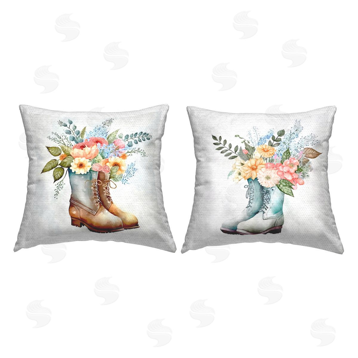 Gardening Boots Mixed Flowers Outdoor Printed Pillow, Home Decor by Ziwei Li