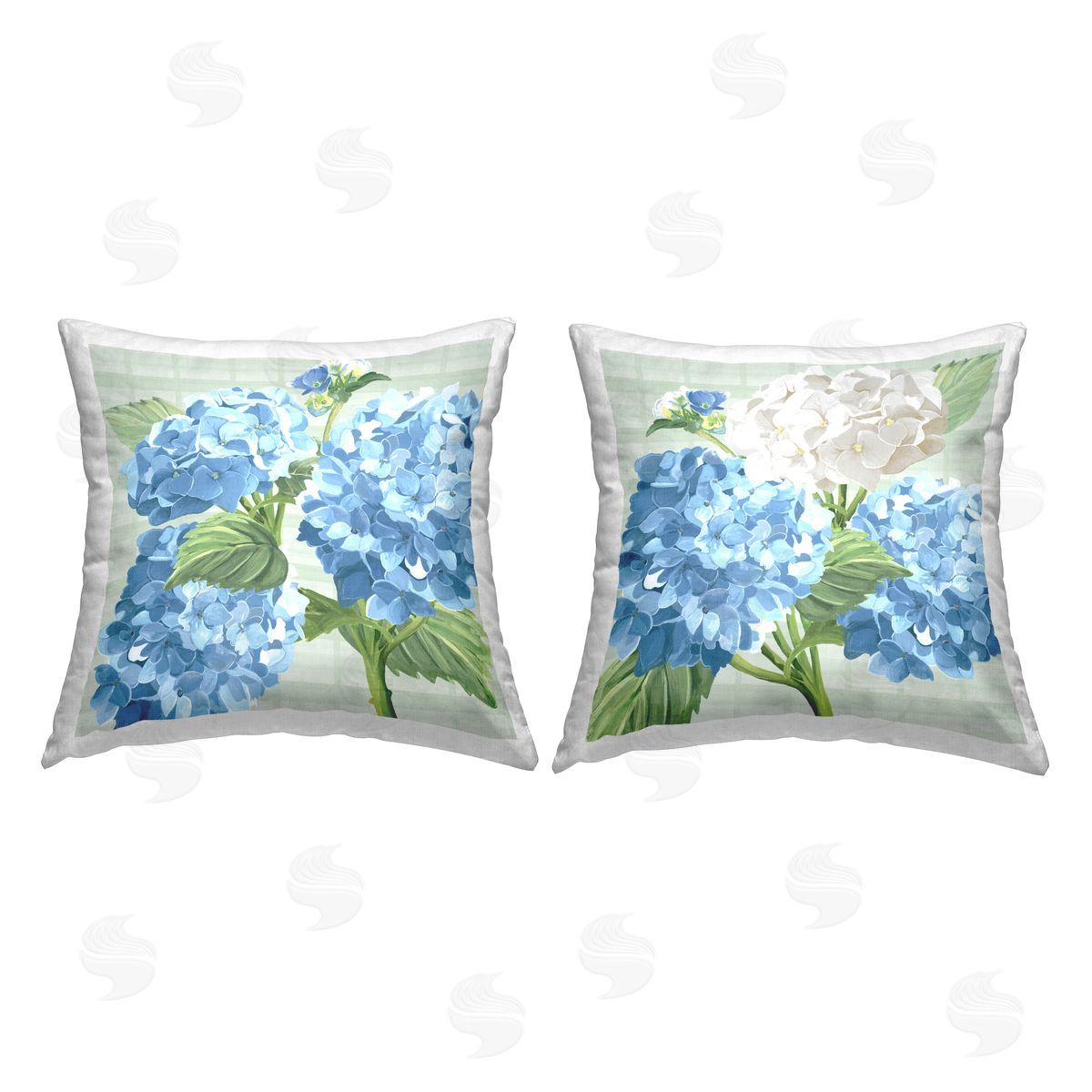 Mixed Hydrangeas Tartan Pattern Decorative Printed Pillow, Home Decor by Erica Christopher