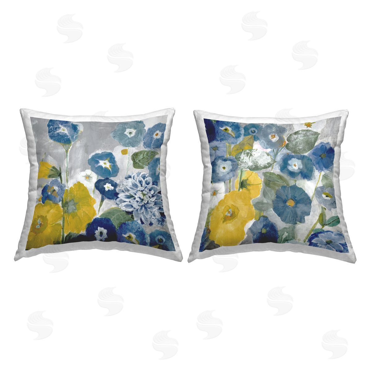 Blue Yellow Morning Glory Flowers Decorative Printed Pillow, Home Decor by Jill Martin
