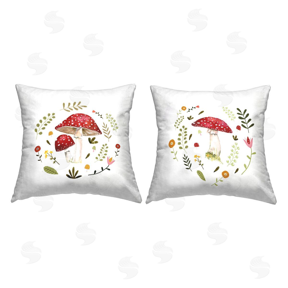 Mushrooms Botanical Herb Wreath Decorative Printed Pillow, Home Decor by Victoria Barnes