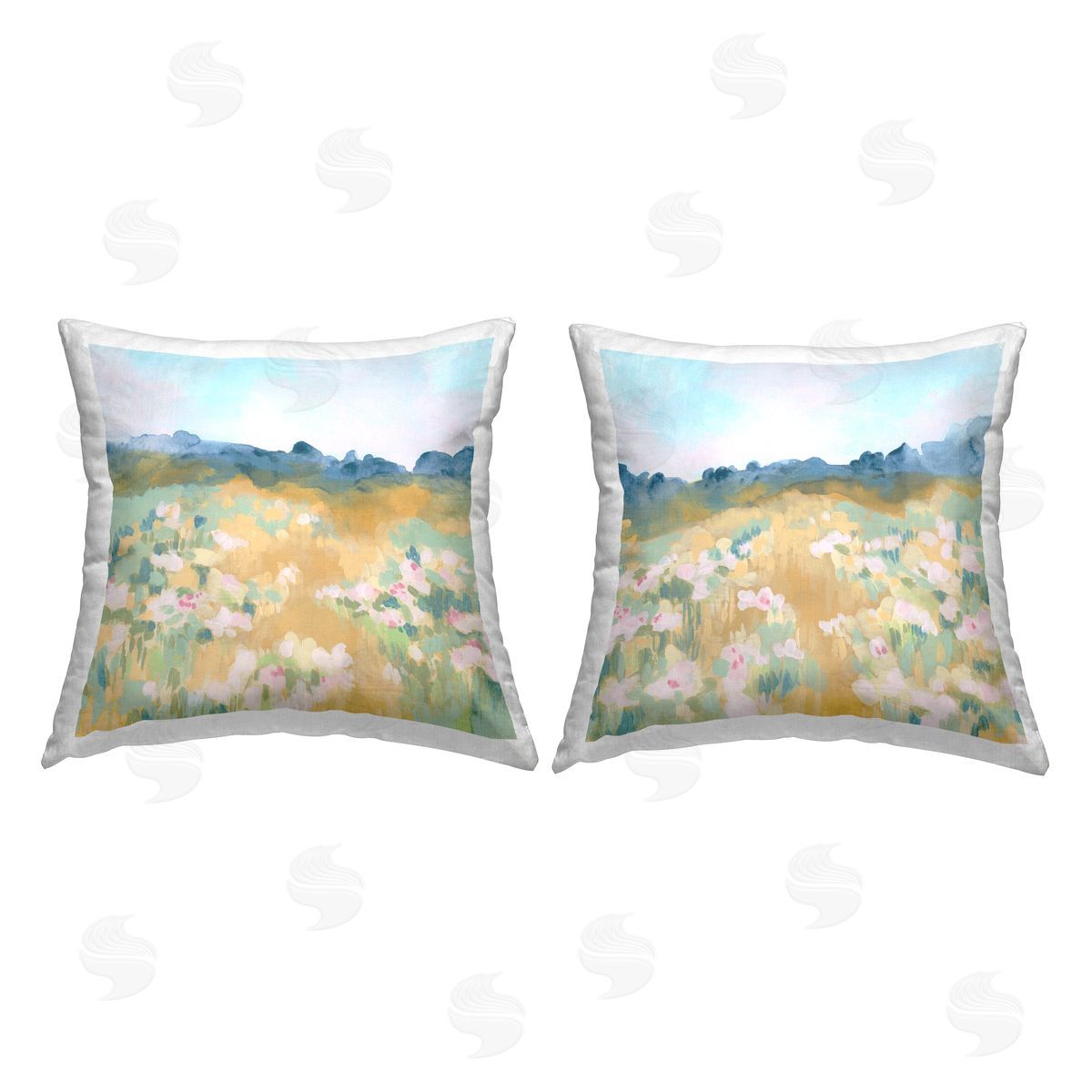 Pink Floral Meadow Landscape Decorative Printed Pillow, Home Decor by June Erica Vess
