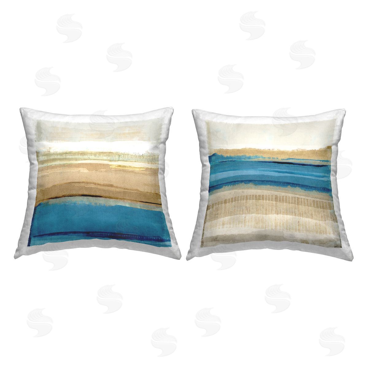 Abstract Tan & Blue Landscape Decorative Printed Pillow, Home Decor by Flora Kouta