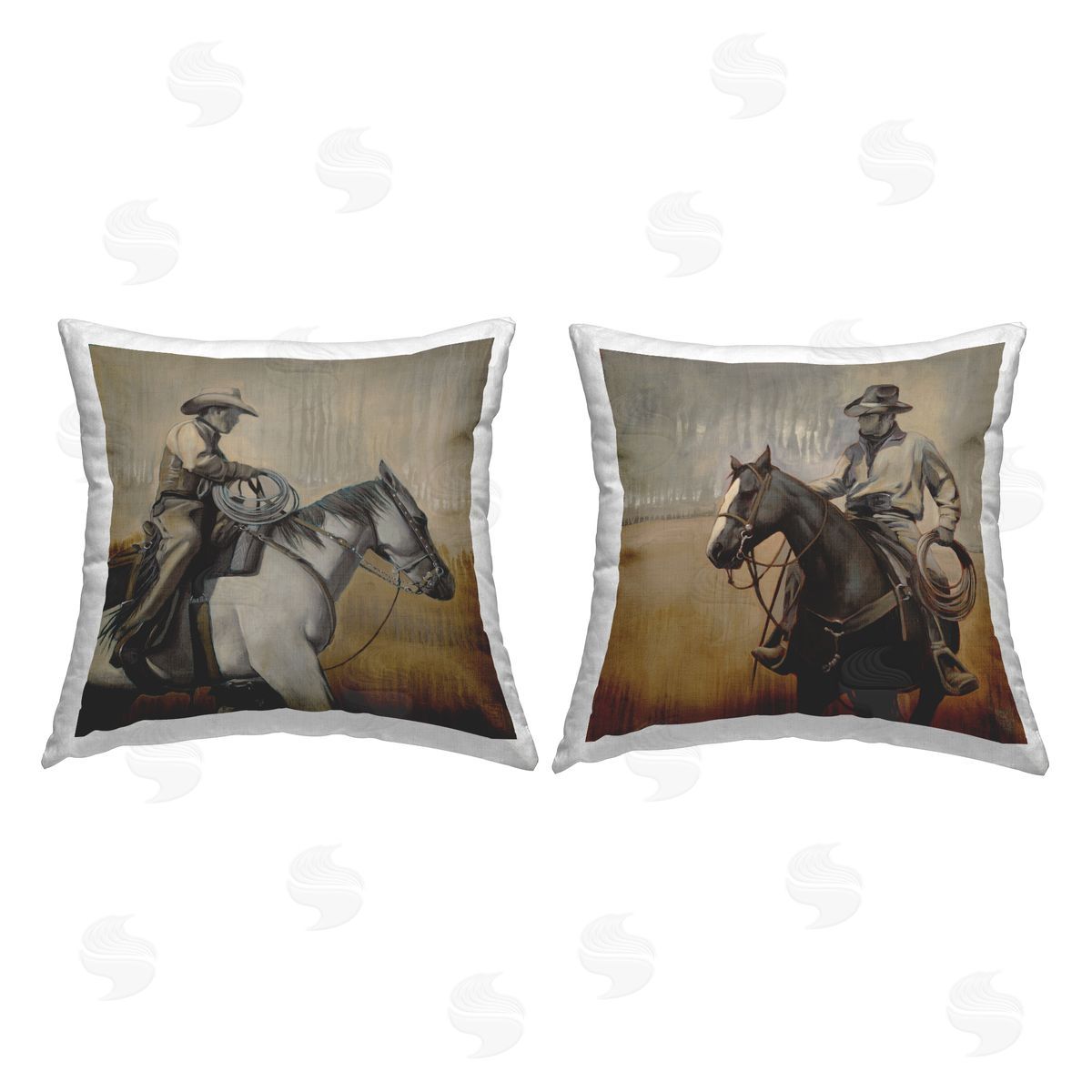 Western Cowboys Rustic Scene Decorative Printed Pillow, Home Decor by Stacy Daguiar
