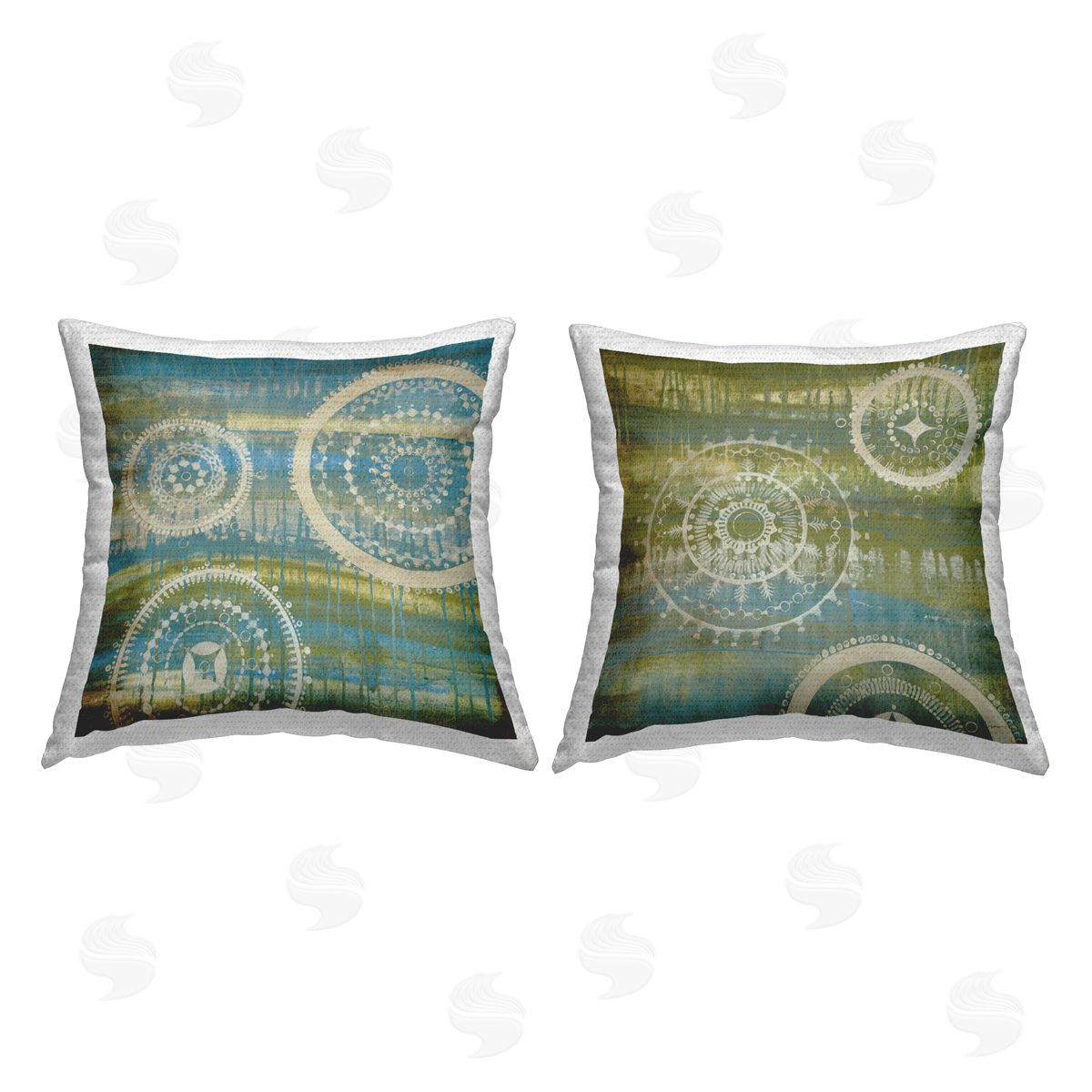 Boho Blue & Green Fractals Outdoor Printed Pillow, Home Decor by Liz Jardine