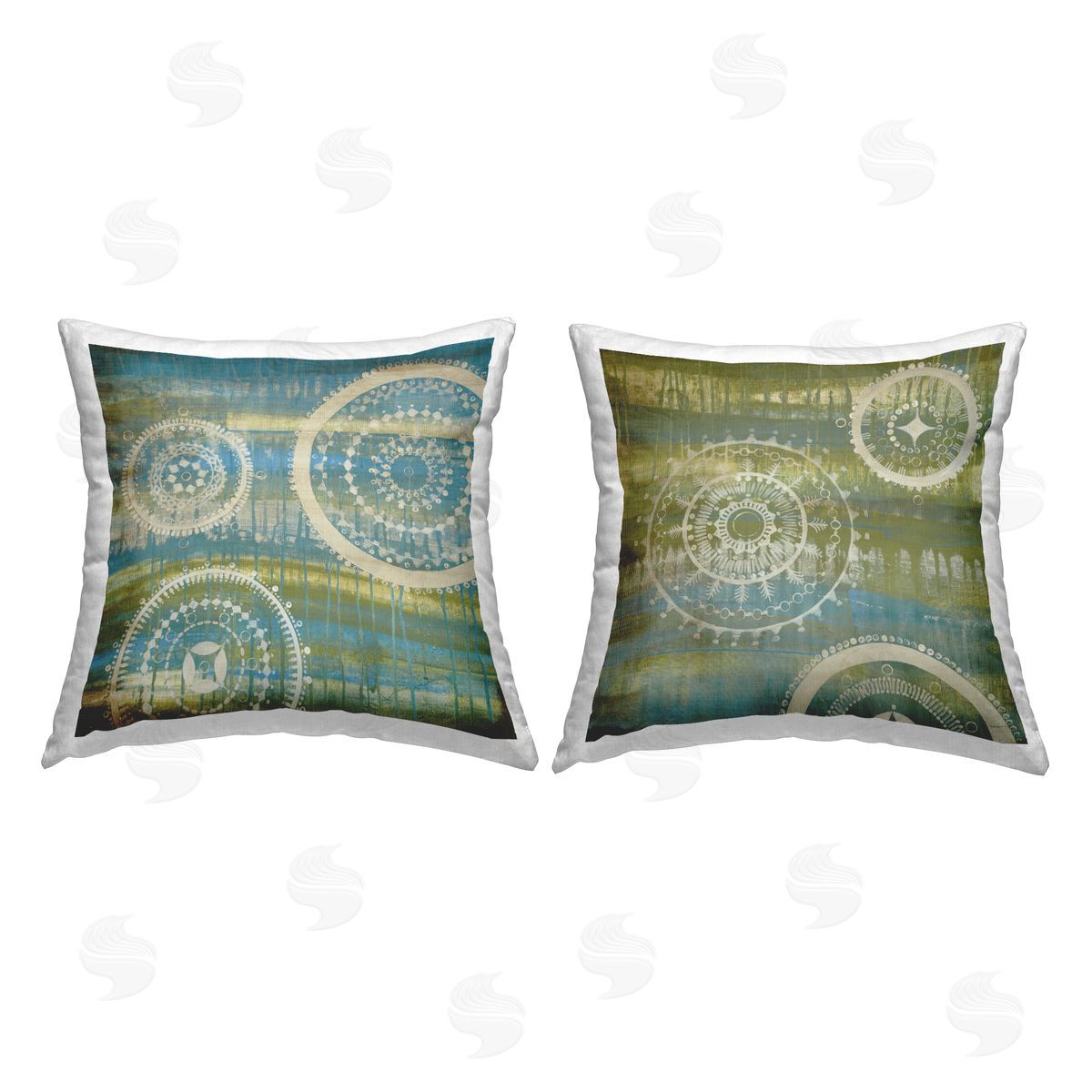 Boho Blue & Green Fractals Decorative Printed Pillow, Home Decor by Liz Jardine