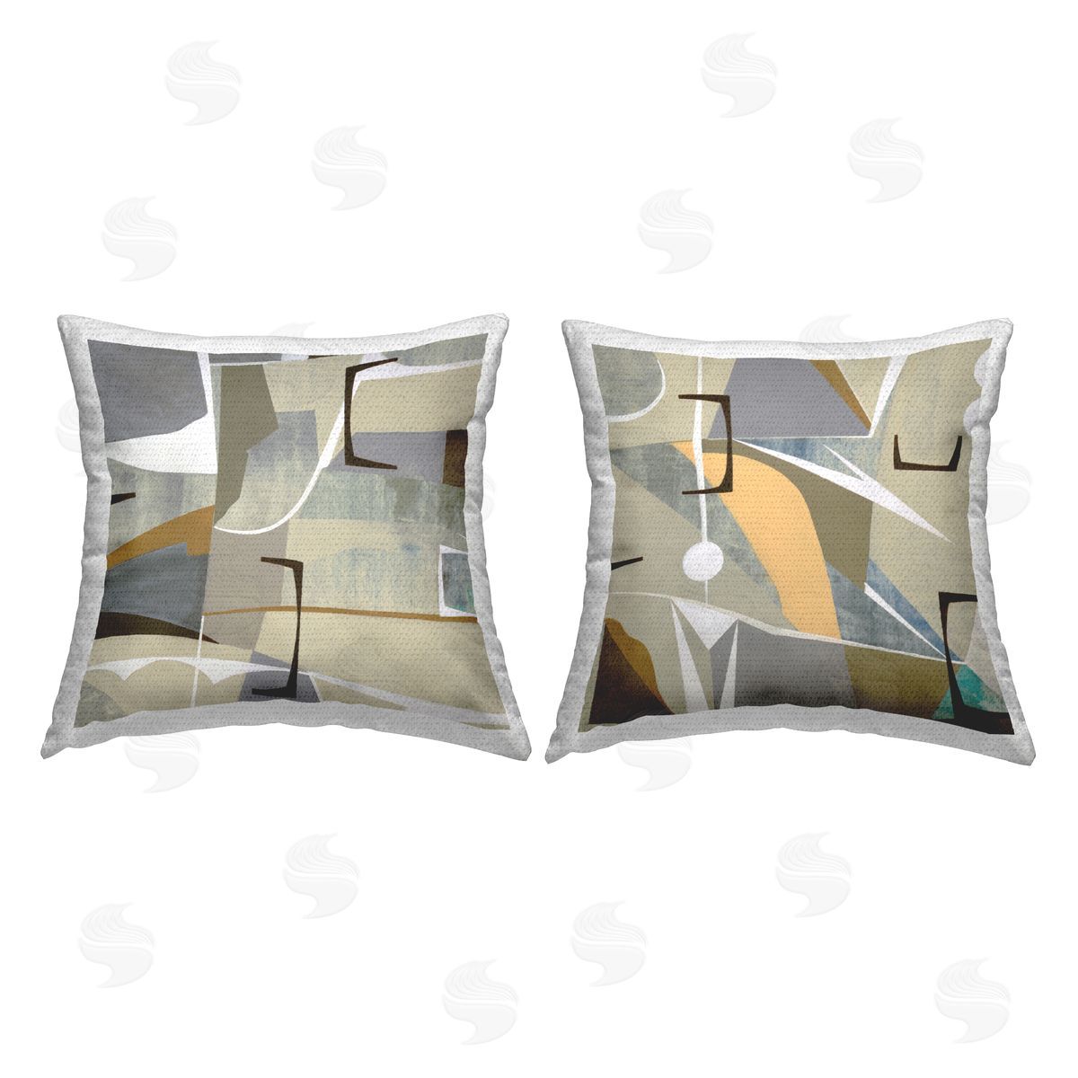 Retro Geometric Layered Shapes Outdoor Printed Pillow, Home Decor by Liz Jardine