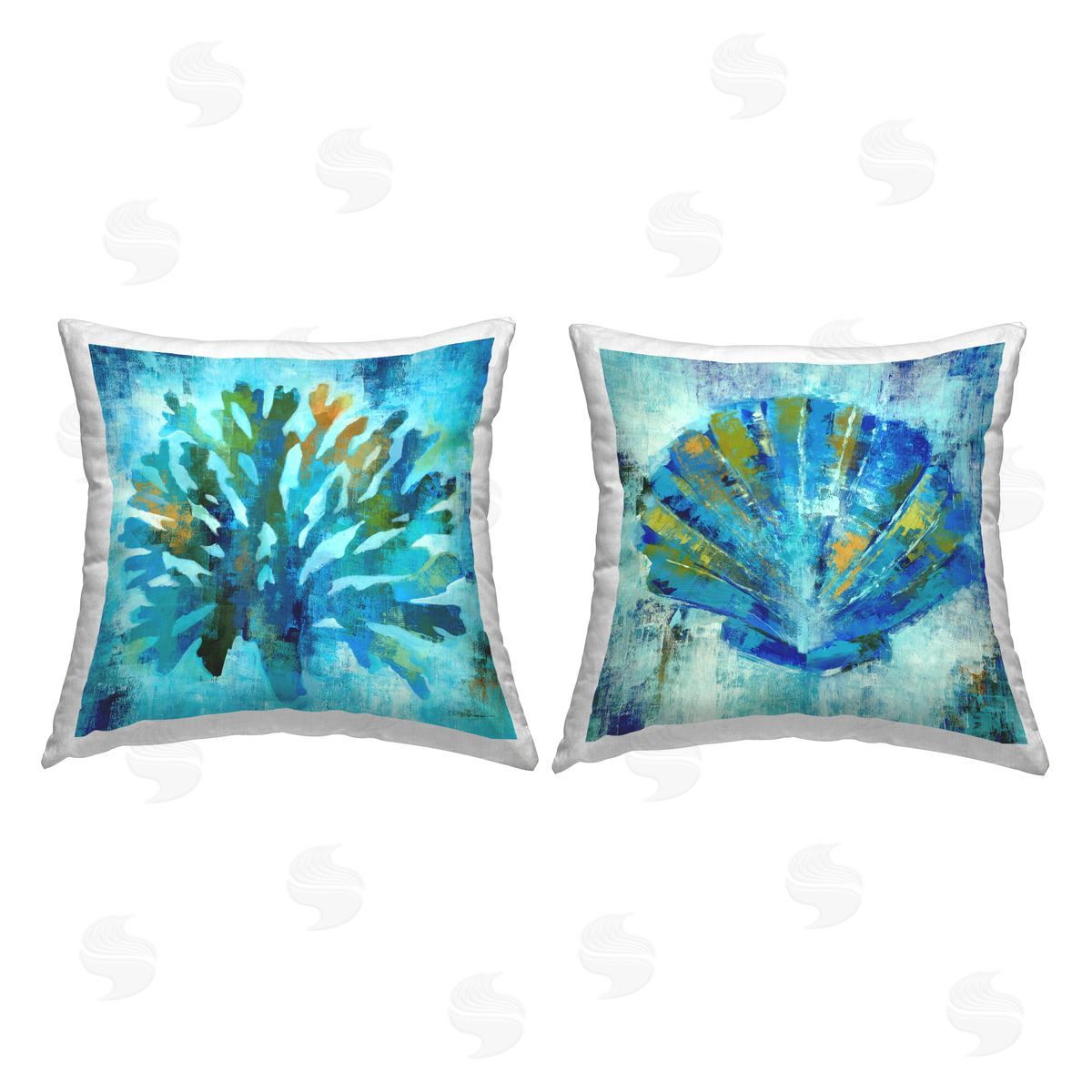 Modern Blue Aquatic Life Decorative Printed Pillow, Home Decor by Liz Jardine