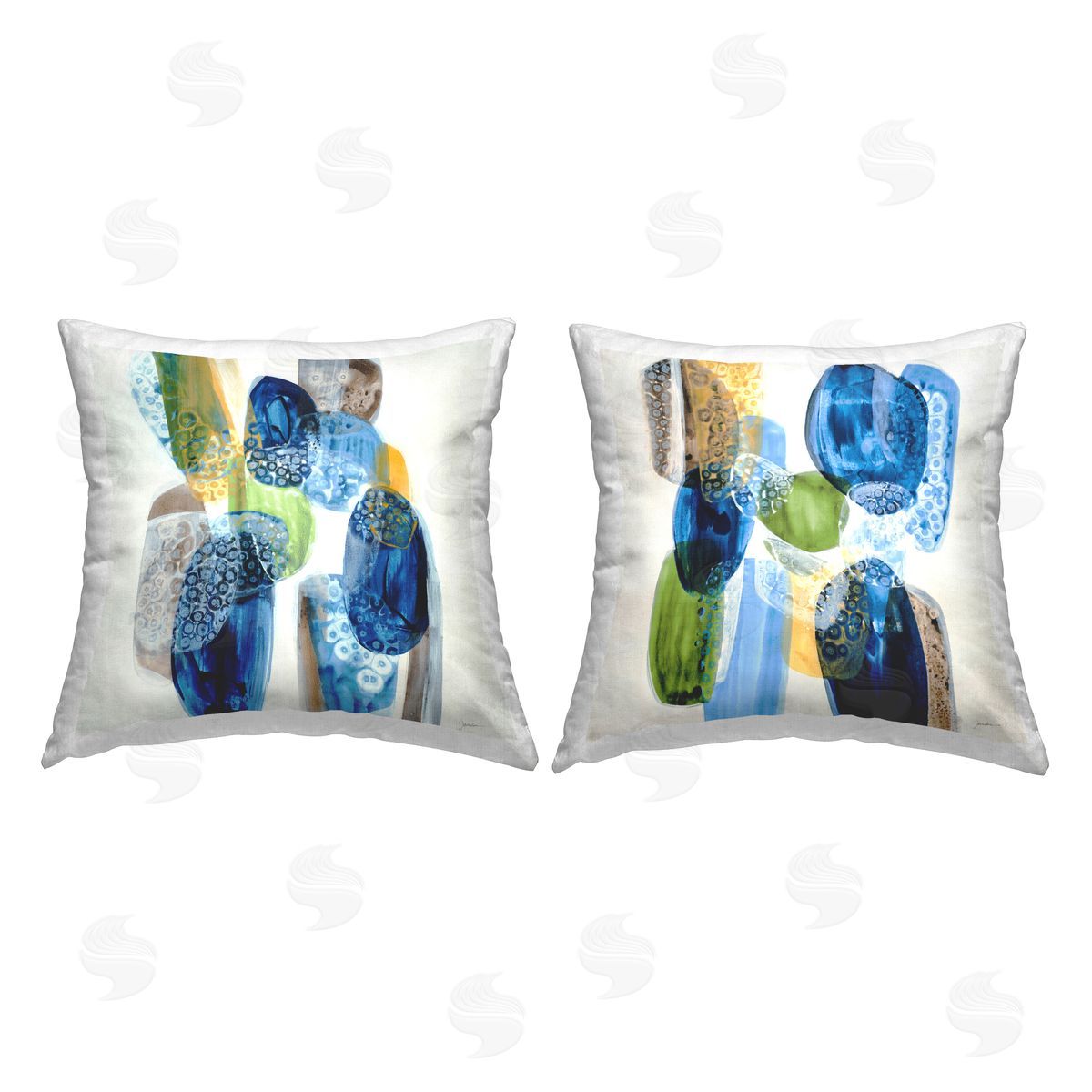 Patterned Round Blue Stones Decorative Printed Pillow, Home Decor by Liz Jardine