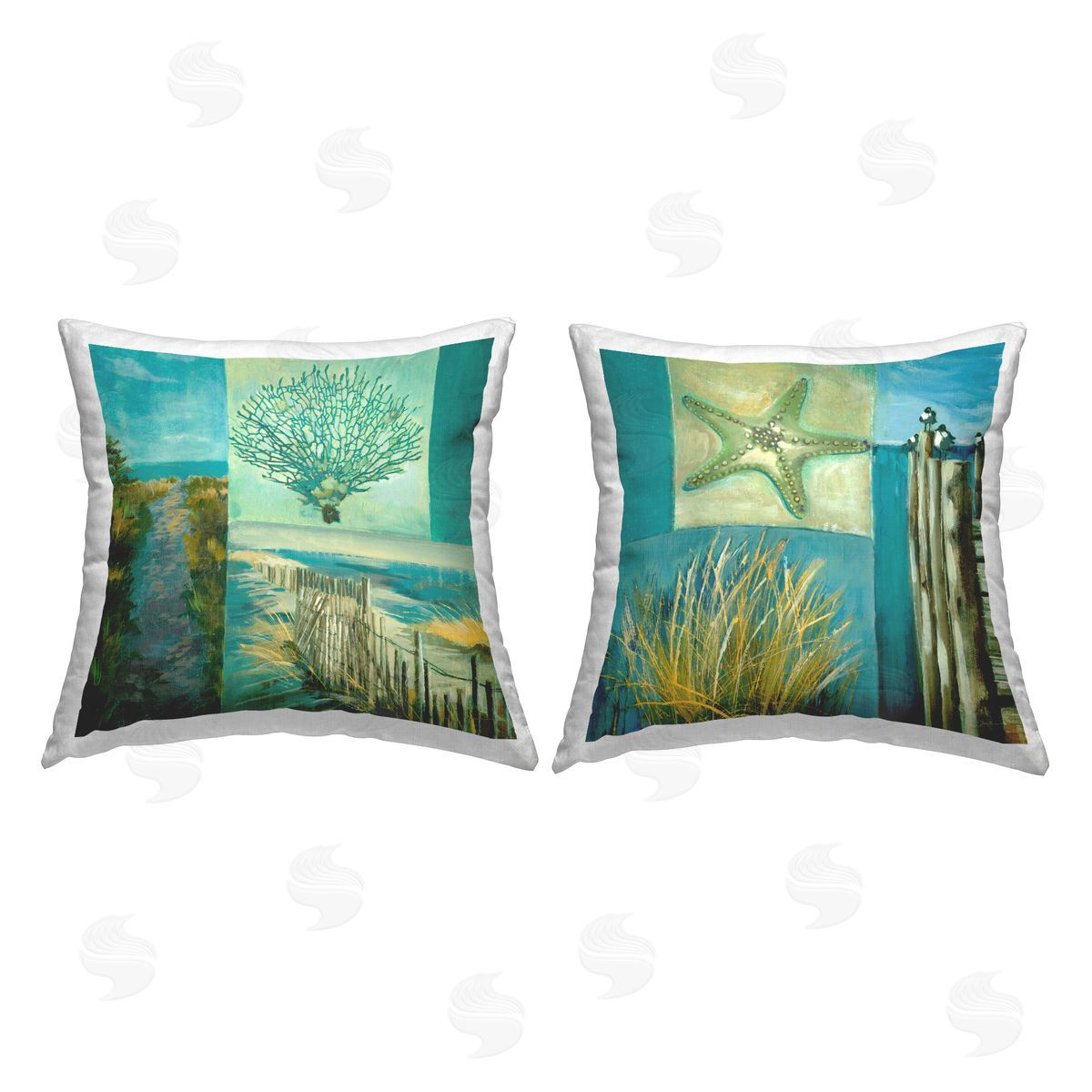 Nautical Beach Scenes Collage Decorative Printed Pillow, Home Decor by Liz Jardine