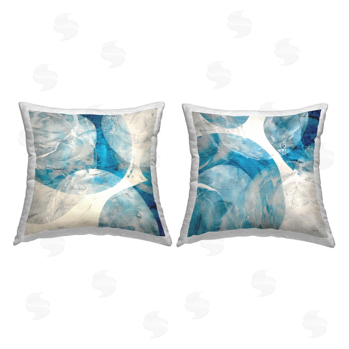 Blue Overlapping Abstract Shapes Outdoor Printed Pillow, Home Decor by Jeff Iorillo
