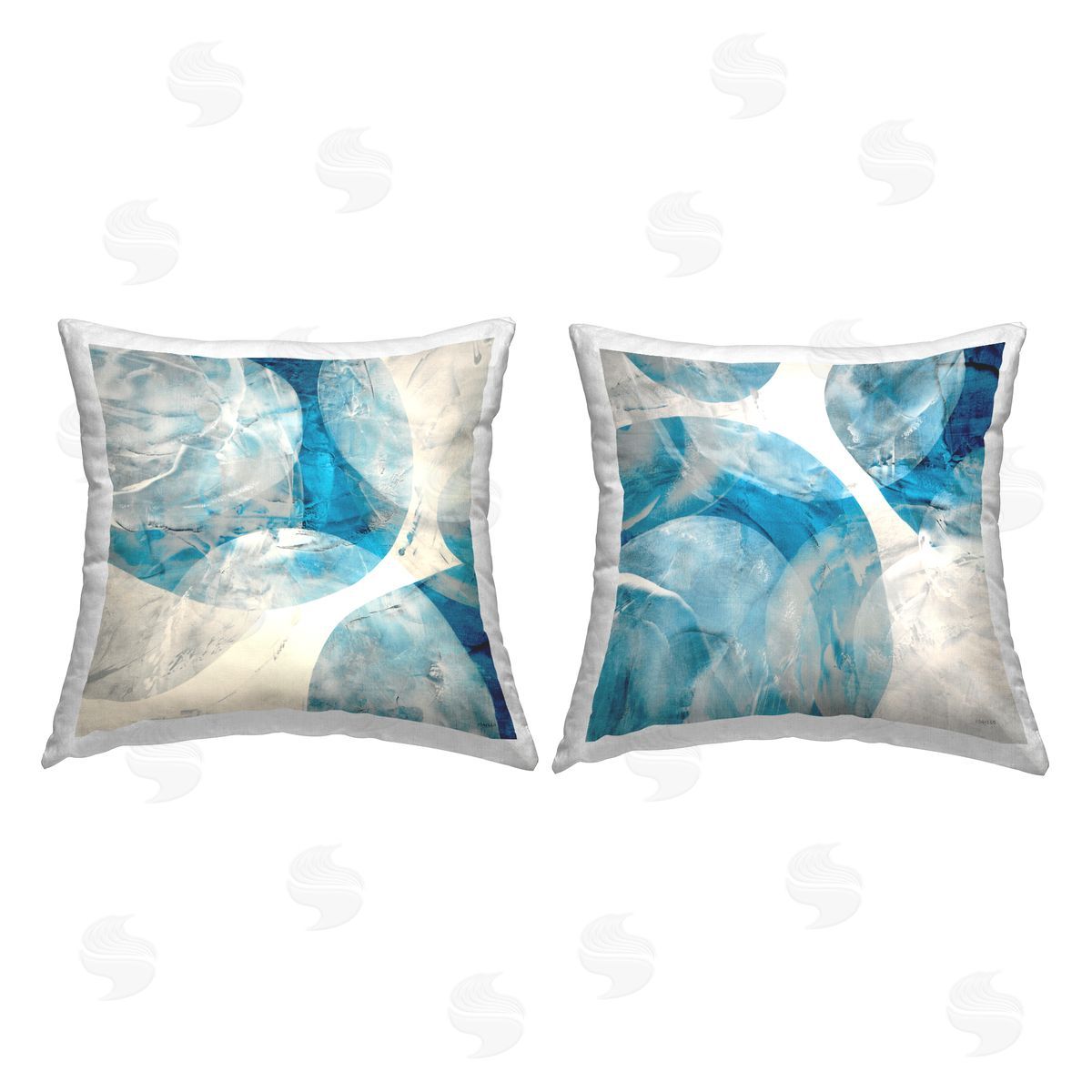 Blue Overlapping Abstract Shapes Decorative Printed Pillow, Home Decor by Jeff Iorillo