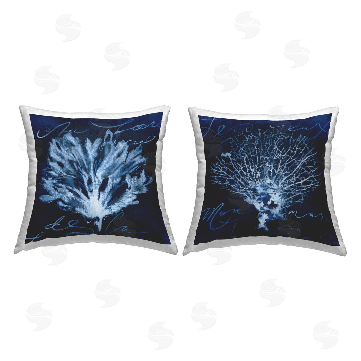 Blue Marine Life Coral Reef Decorative Printed Pillow, Home Decor by Liz Jardine