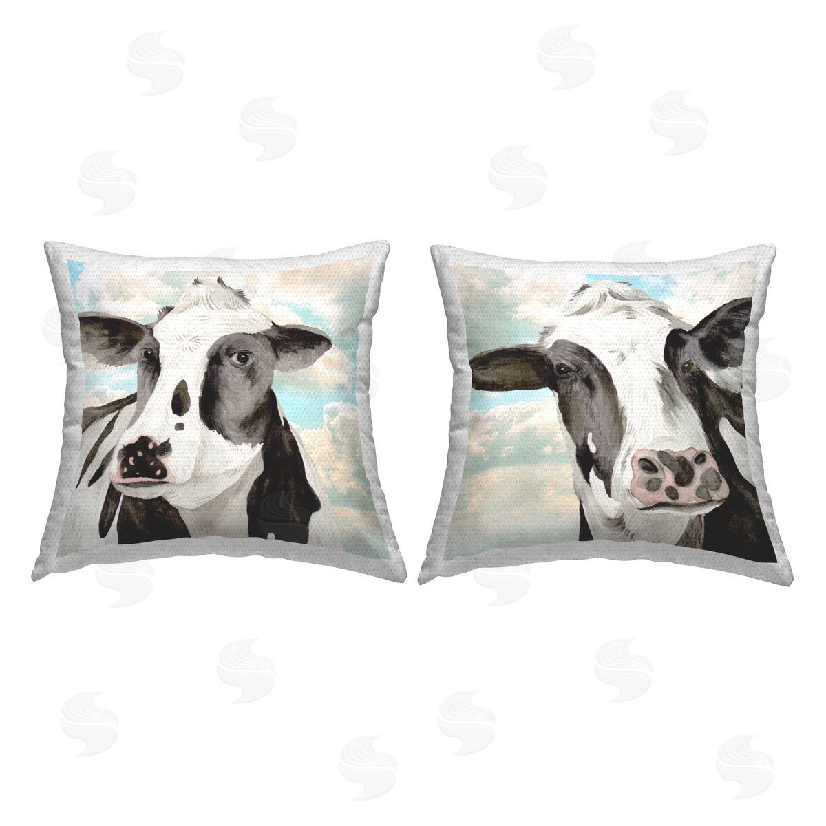 Cow Portrait with Clouds Outdoor Printed Pillow, Home Decor by Melissa Wang