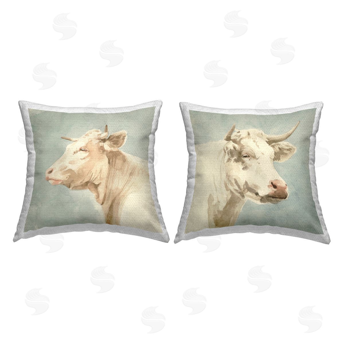 White Cows Animal Portrait Outdoor Printed Pillow, Home Decor by Emma Caroline
