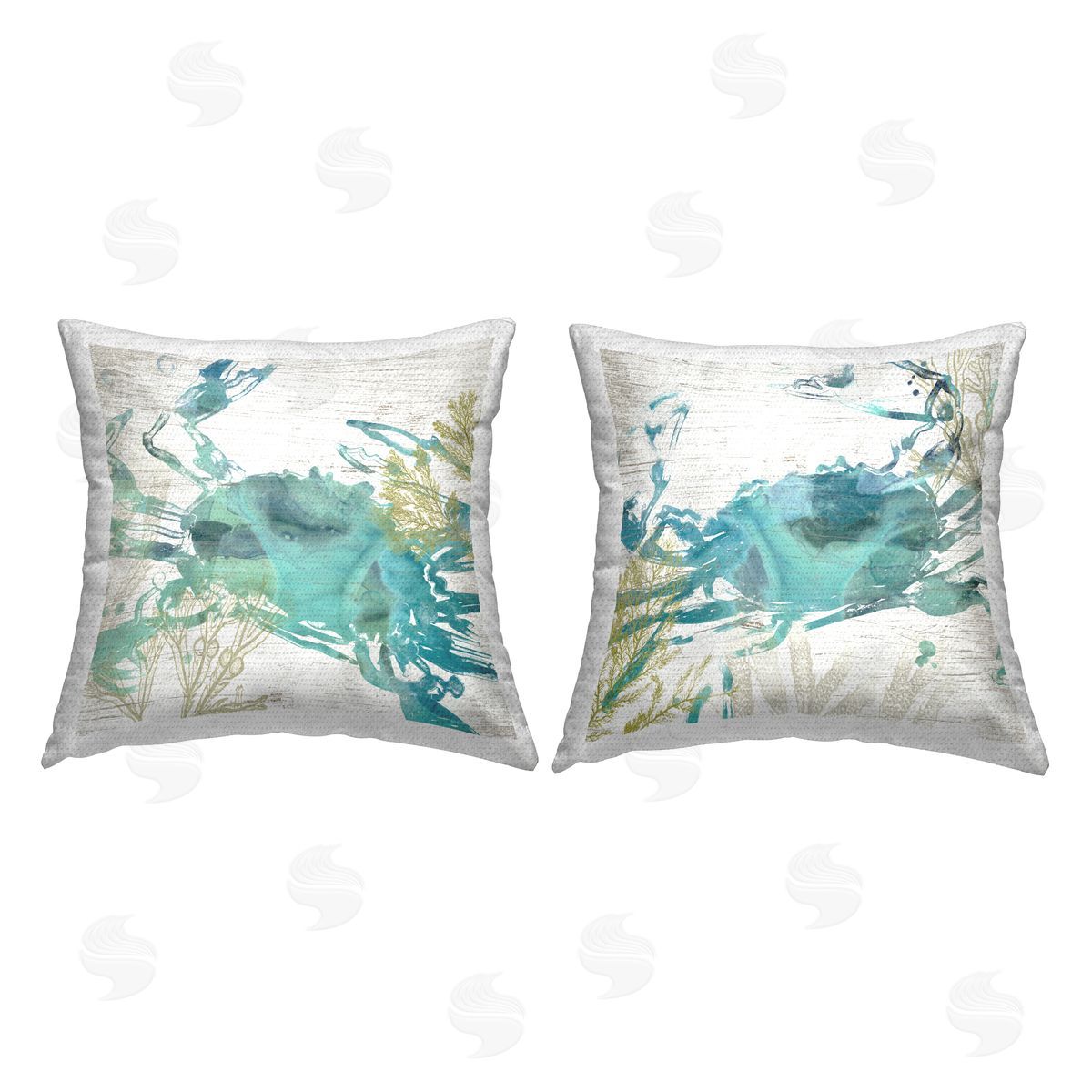 Rustic Turquoise Crabs Outdoor Printed Pillow, Home Decor by June Erica Vess