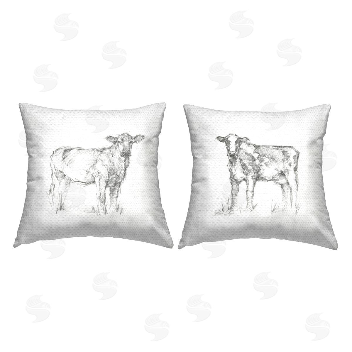 Cows in Sketched Style Outdoor Printed Pillow, Home Decor by Ethan Harper