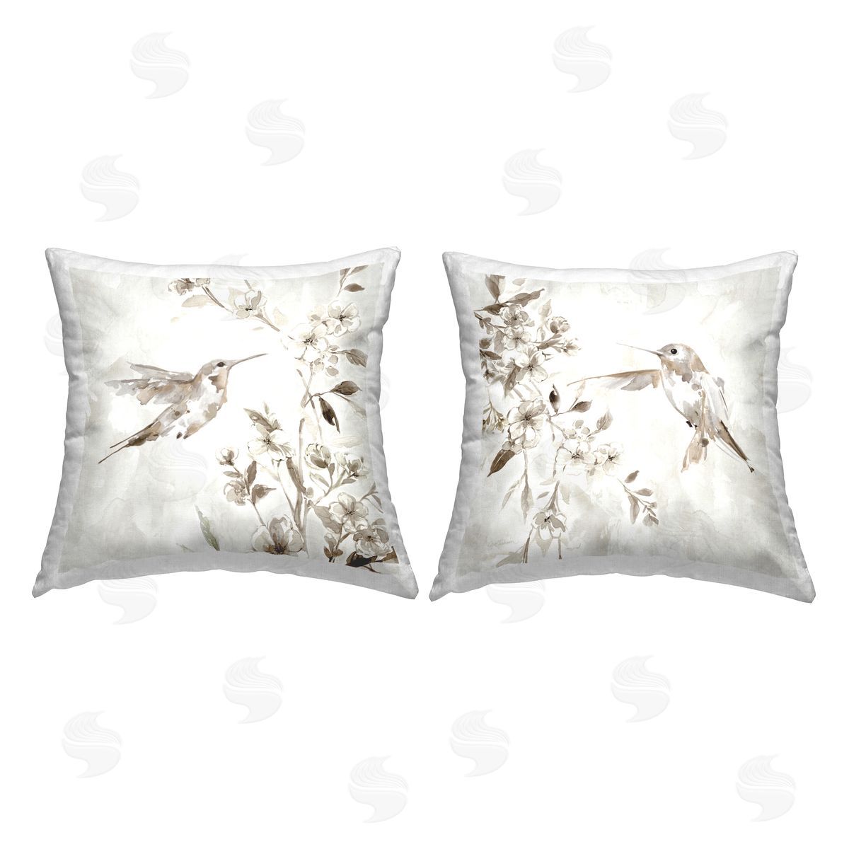 Hummingbirds & Ivory Flowers Decorative Printed Pillow, Home Decor by Carol Robinson