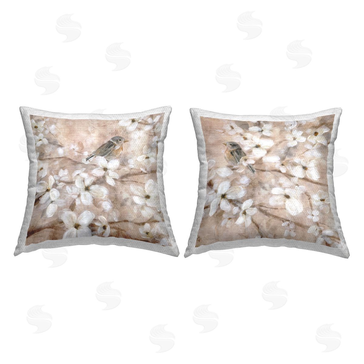 Birds Among Cherry Blossoms Outdoor Printed Pillow, Home Decor by Carol Robinson