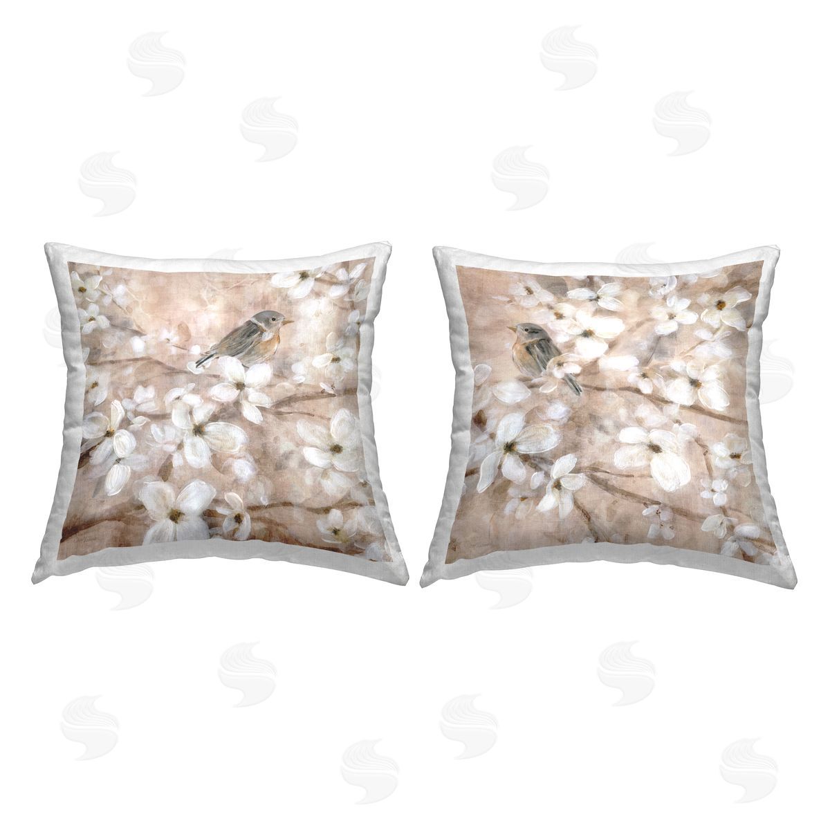Birds Among Cherry Blossoms Decorative Printed Pillow, Home Decor by Carol Robinson