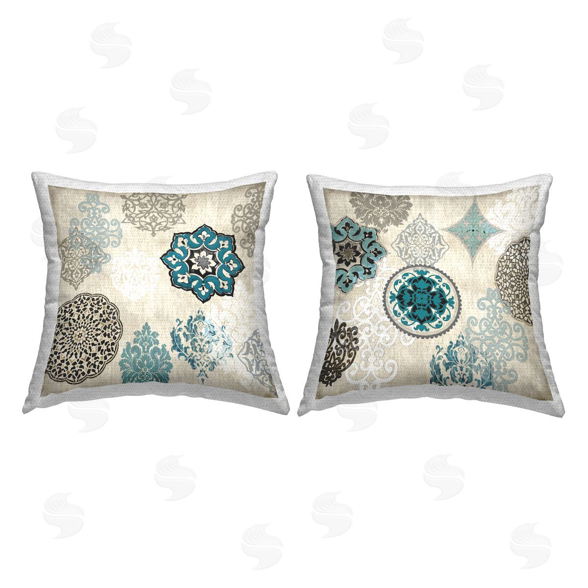 Blue & Beige Boho Pattern Outdoor Printed Pillow, Home Decor by Ellie Roberts