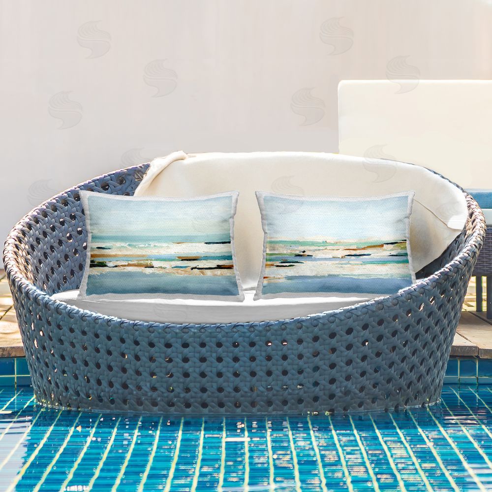 Ethan Harper Blue Abstract Landscape Outdoor Quick-Dry Polyester Printed Throw Pillow in Back Yard