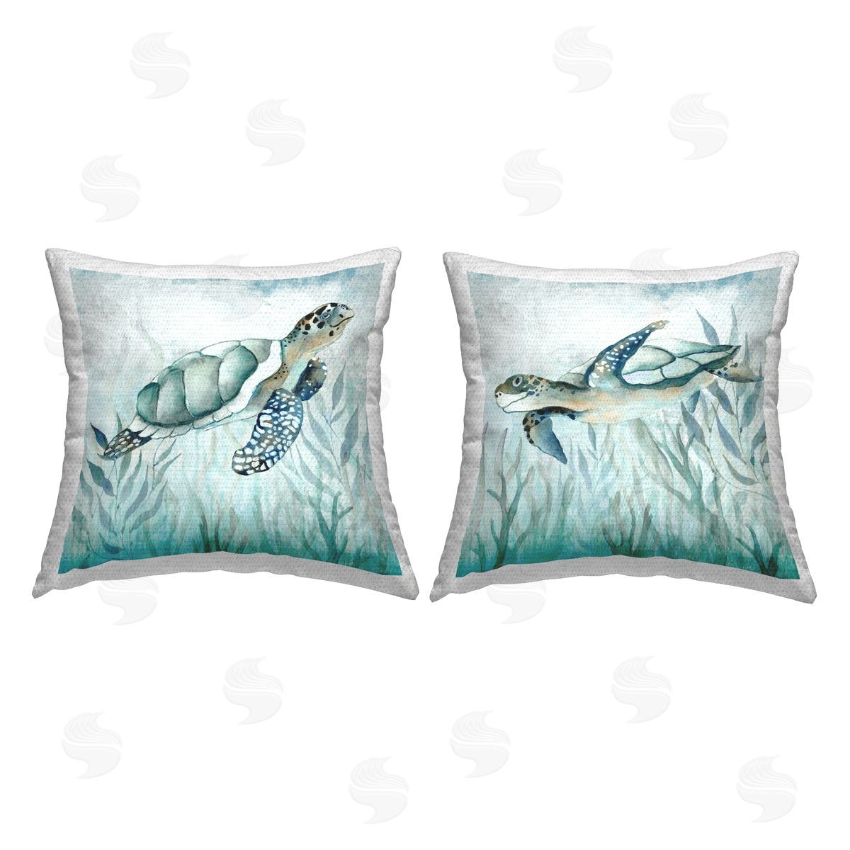Turtles Among Seaweed Outdoor Printed Pillow, Home Decor by Janet Tava