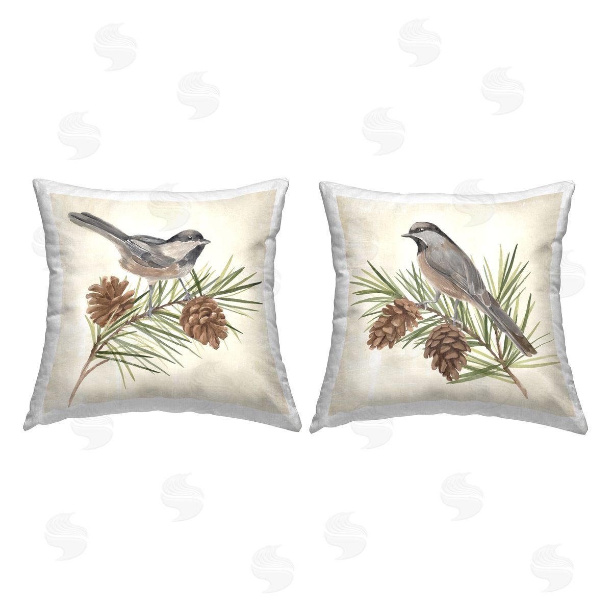 Birds Perched Pinecones Decorative Printed Pillow, Home Decor by Annie Warren