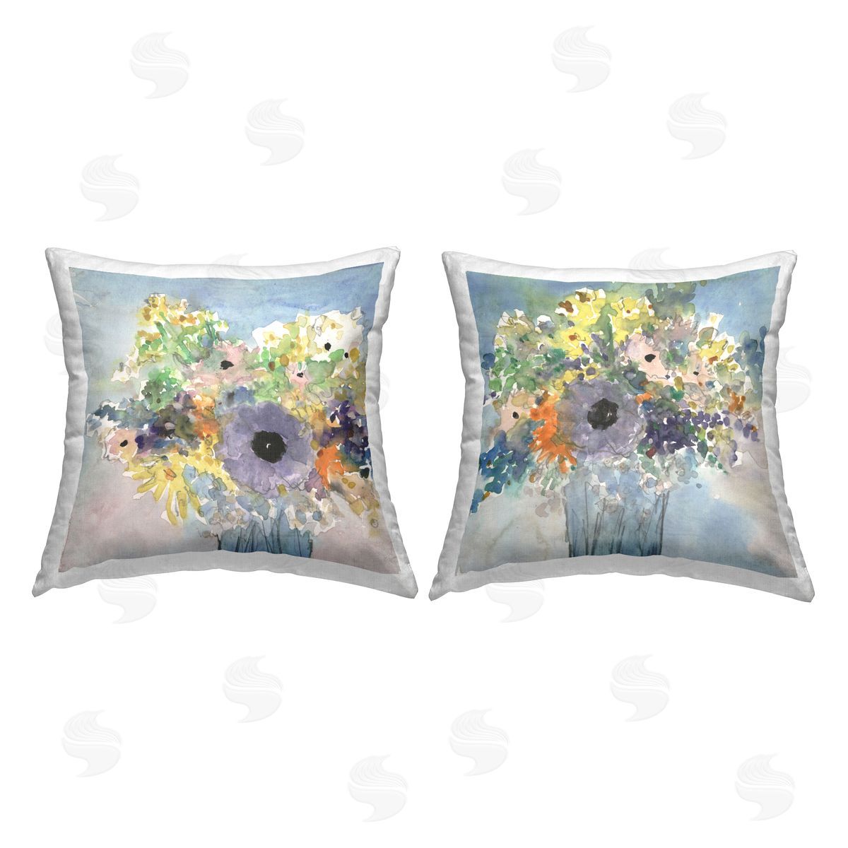Abstract Flowers Blue Decorative Printed Pillow, Home Decor by Samuel Dixon