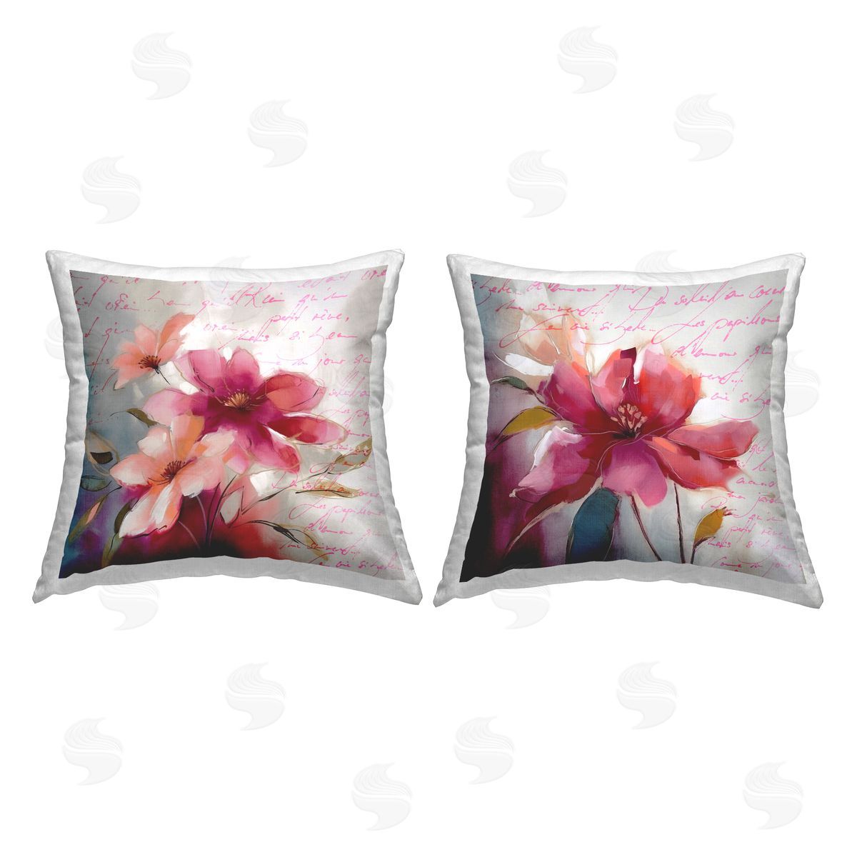 Flowers & Vintage Cursive Decorative Printed Pillow, Home Decor by Andrea Haase