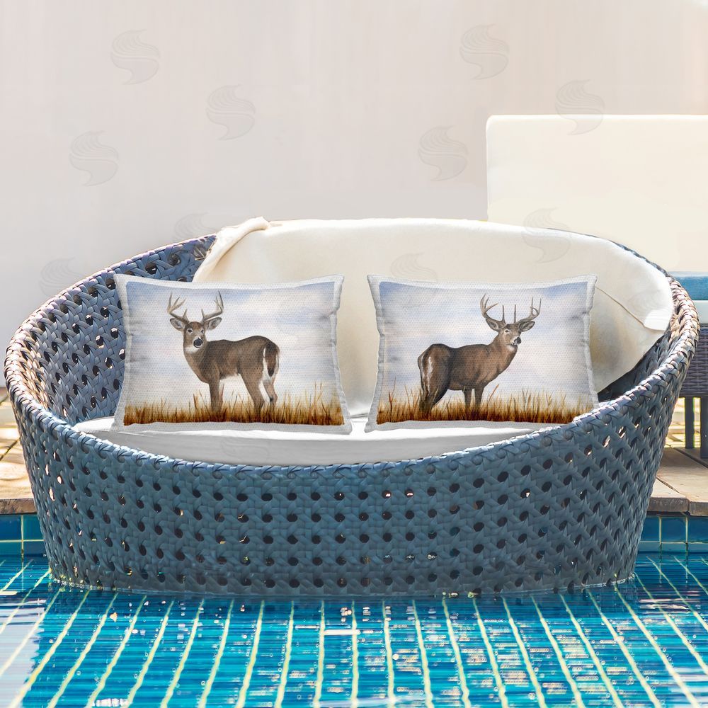 Michael Willett Deer Wildlife in Nature Outdoor Quick-Dry Polyester Printed Throw Pillow in Back Yard