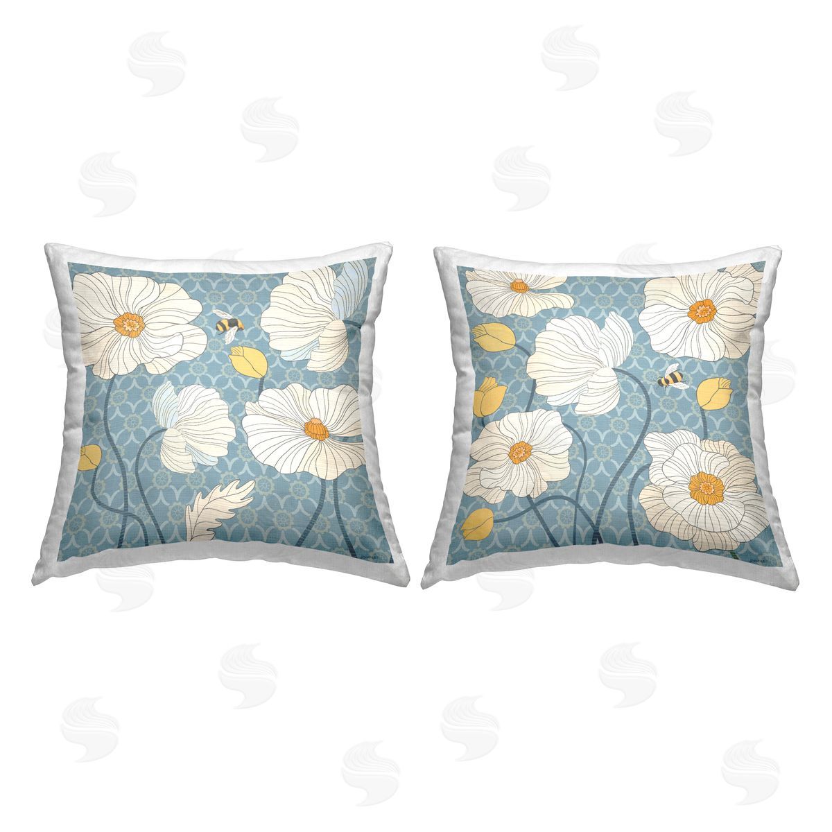 Honey Bees with Poppies Decorative Printed Pillow, Home Decor by Jennifer Brinley